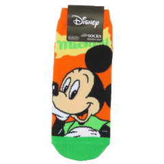 Japan Disney Fluffy Socks - Mickey : Happy Orange Neon Green