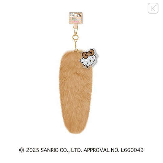 Japan Sanrio Fur Keychain with Stone - Hello Kitty : Brown - 1