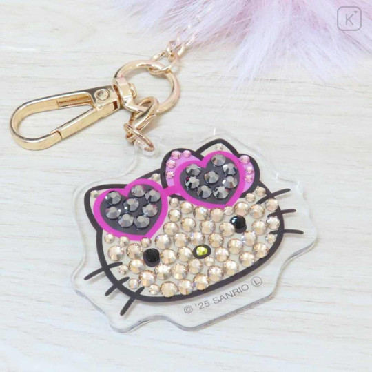 Japan Sanrio Fur Keychain with Stone - Hello Kitty : Pink Tan Sunburned - 2