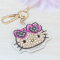 Japan Sanrio Fur Keychain with Stone - Hello Kitty : Pink Tan Sunburned - 2