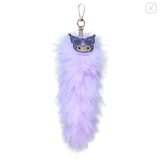 Japan Sanrio Fur Keychain with Stone - Kuromi : Purple Tan Sunburned - 1