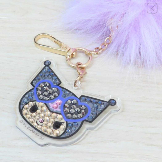 Japan Sanrio Fur Keychain with Stone - Kuromi : Purple Tan Sunburned - 2