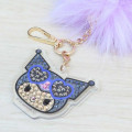 Japan Sanrio Fur Keychain with Stone - Kuromi : Purple Tan Sunburned - 2