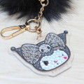 Japan Sanrio Fur Keychain with Stone - Kuromi : Black - 2