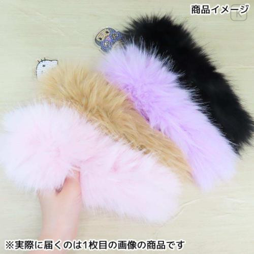Japan Sanrio Fur Keychain with Stone - Kuromi : Black - 3