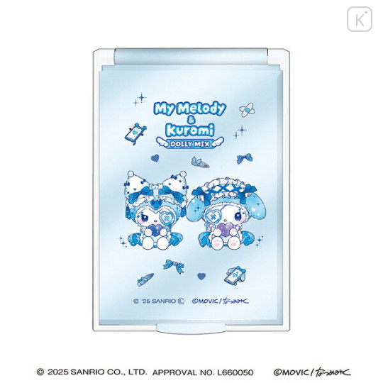 Japan Sanrio Folding Mirror - Kuromi & My Melody : Dolly Mix - 1