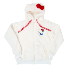 Japan Sanrio Original Zip Up Fleece Hoodie - Hello Kitty : White