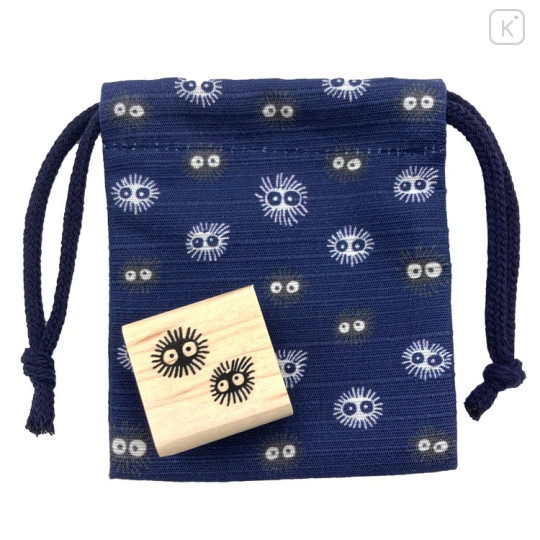 Japan Ghibli Stamp With Drawstring Bag - Susuwatari Navy - 1