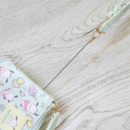 Japan Sanrio Mini Pouch & Pass Case Card Holder with Reel - Pochacco : Fav Hobby Mint - 4