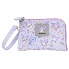 Japan Sanrio Mini Pouch & Pass Case Card Holder with Reel - Kuromi : Fav Hobby Purple