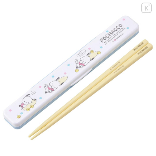 Japan Sanrio Chopsticks 18cm with Case - Pochacco : Relax White Blue - 1