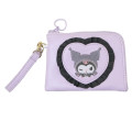 Japan Sanrio Mini Pouch & Pass Case Card Holder with Reel - Kuromi : 20th Anniversary Angel Purple Frill - 1