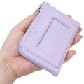 Japan Sanrio Mini Pouch & Pass Case Card Holder with Reel - Kuromi : 20th Anniversary Angel Purple Frill - 2