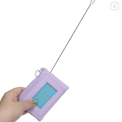 Japan Sanrio Mini Pouch & Pass Case Card Holder with Reel - Kuromi : 20th Anniversary Angel Purple Frill - 4