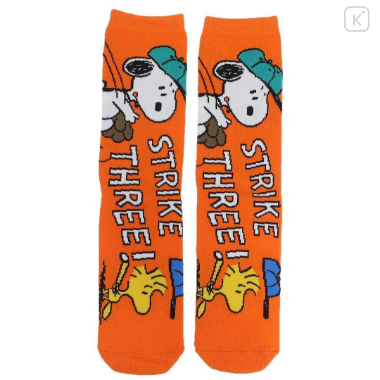 Japan Peanuts Ankle High Socks - Snoopy & Woodstock : Baseball Strike Three Orange - 1