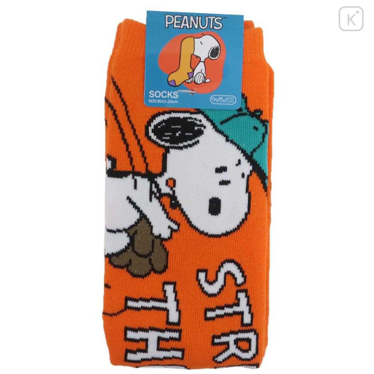 Japan Peanuts Ankle High Socks - Snoopy & Woodstock : Baseball Strike Three Orange - 2