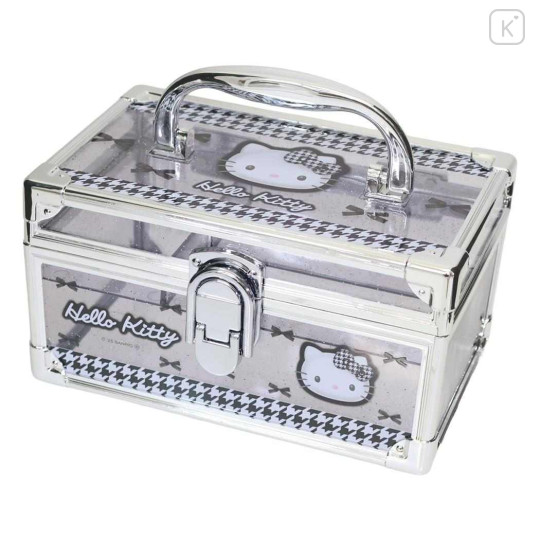 Japan Sanrio Clear Makeup Organizer Vanity Case - Hello Kitty : Houndstooth Black - 1