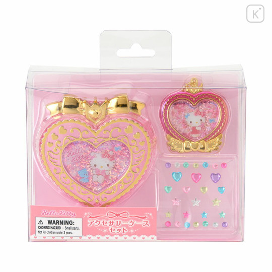 Japan Sanrio Original Heart-Shaped Glitter Trinket Box & Charm Set - Hello Kitty : Compact Gold - 2