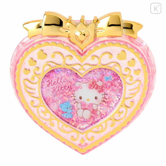 Japan Sanrio Original Heart-Shaped Glitter Trinket Box & Charm Set - Hello Kitty : Compact Gold - 3