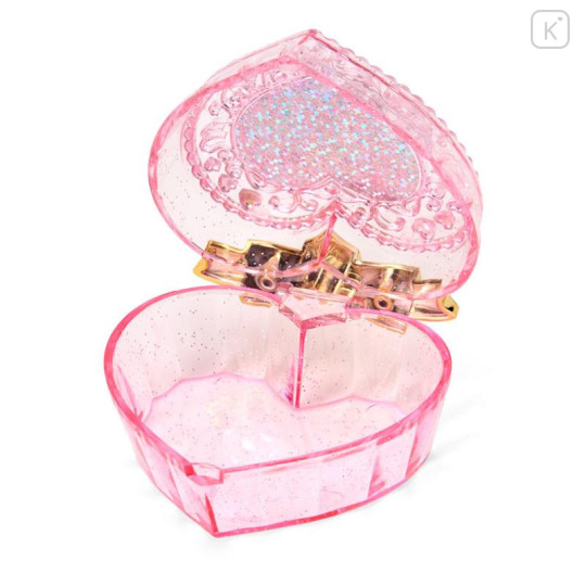 Japan Sanrio Original Heart-Shaped Glitter Trinket Box & Charm Set - Hello Kitty : Compact Gold - 6