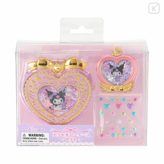 Japan Sanrio Original Heart-Shaped Glitter Trinket Box & Charm Set - Kuromi : Compact Gold - 2