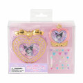 Japan Sanrio Original Heart-Shaped Glitter Trinket Box & Charm Set - Kuromi : Compact Gold - 2