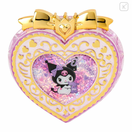Japan Sanrio Original Heart-Shaped Glitter Trinket Box & Charm Set - Kuromi : Compact Gold - 3
