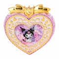 Japan Sanrio Original Heart-Shaped Glitter Trinket Box & Charm Set - Kuromi : Compact Gold - 3