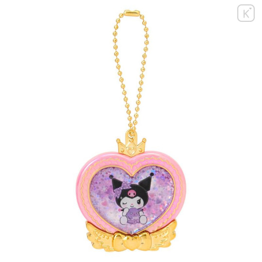 Japan Sanrio Original Heart-Shaped Glitter Trinket Box & Charm Set - Kuromi : Compact Gold - 4
