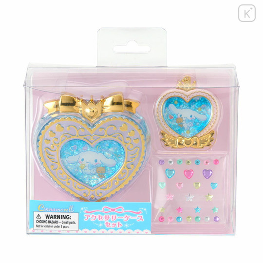 Japan Sanrio Original Heart-Shaped Glitter Trinket Box & Charm Set - Cinnamoroll : Compact Gold - 2