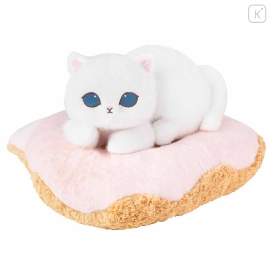 Japan Mofusand Die-cut Cushion & Plush Set - Mofusand Coffee And Donuts White Cat Pink - 1