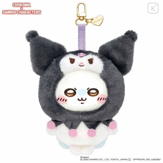 Japan Chiikawa × Sanrio Kiramekko Mascot Keychain - Kuromi & Momonga - 1
