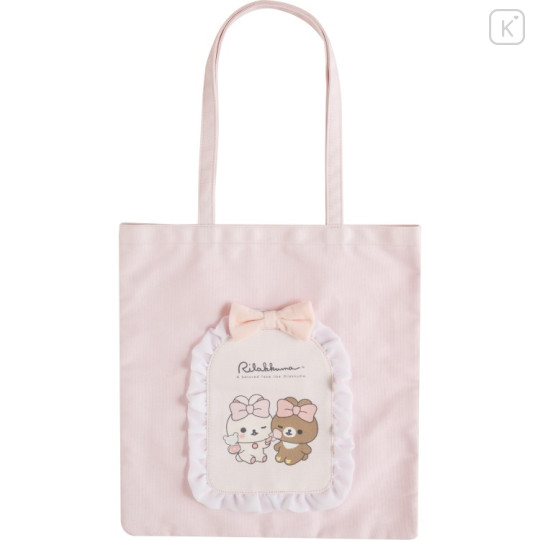 Japan San-X Tote Bag - Chairoikoguma & Korilakkuma : Makeup Rilakkuma Tulle Ribbon Pink - 1