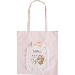 Japan San-X Tote Bag - Chairoikoguma & Korilakkuma : Makeup Rilakkuma Tulle Ribbon Pink