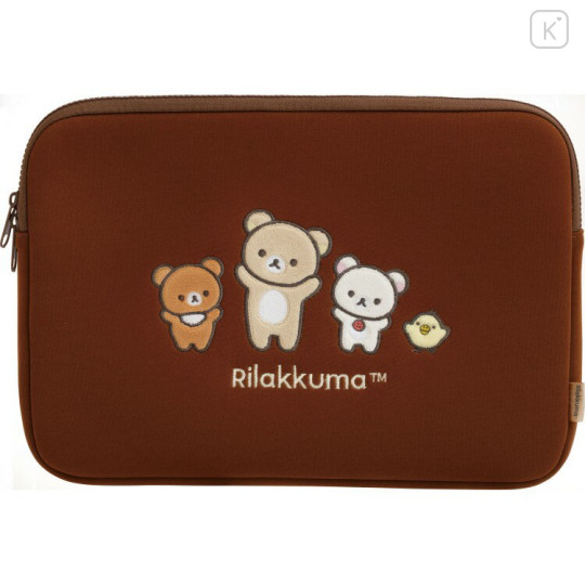 Japan San-X 13 inch Laptop Bag Tablet Case - Rilakkuma : Embroidered Appliques Brown - 1