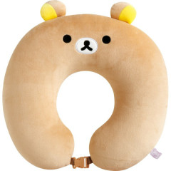Japan San-X Travel Fluffy Neck Pillow Cushion - Rilakkuma : Rilakkuma Sleeping Together