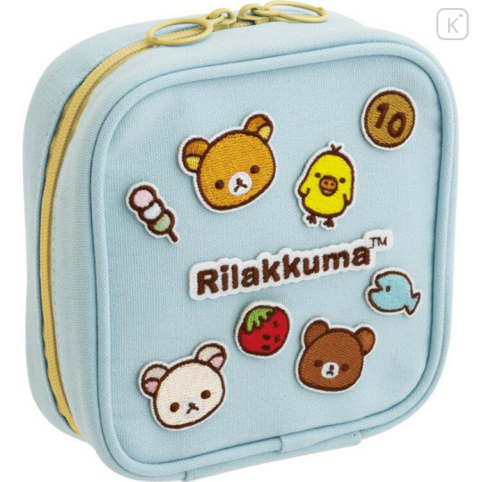 Japan San-X Mini Square Pouch - Rilakkuma : Blue Embroidered Applique Patch - 1