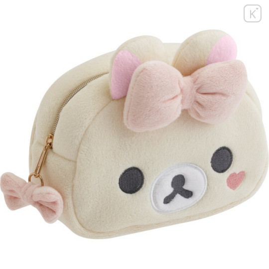 Japan San-X Plush Pouch with Mirror - Korilakkuma : Makeup Rilakkuma Face Ribbon - 1