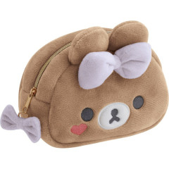 Japan San-X Plush Pouch with Mirror - Chairoikoguma : Makeup Rilakkuma Face Ribbon