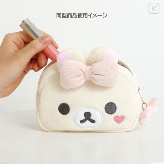 Japan San-X Plush Pouch with Mirror - Chairoikoguma : Makeup Rilakkuma Face Ribbon - 4