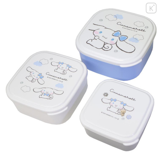 Japan Sanrio Nesting Food Storage Container Set - Cinnamoroll : Ribbon White Blue - 1