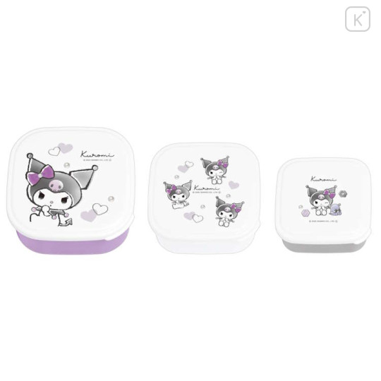 Japan Sanrio Nesting Food Storage Container Set - Kuromi : Ribbon White Purple - 1