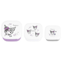 Japan Sanrio Nesting Food Storage Container Set - Kuromi : Ribbon White Purple