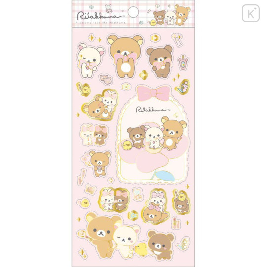 Japan San-X Gold Foil Clear Seal Sticker - Rilakkuma : Makeup Rilakkuma - 1