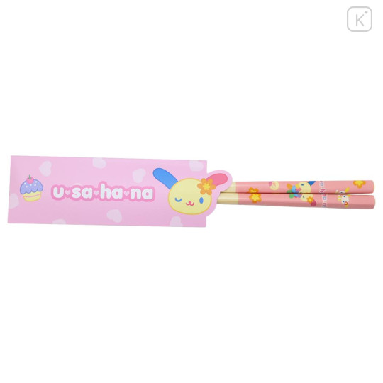 Japan Sanrio Bamboo Chopsticks 21cm with Bag - Usahana - 1