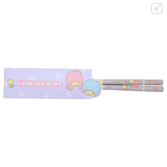Japan Sanrio Bamboo Chopsticks 21cm with Bag - Little Twin Stars - 1