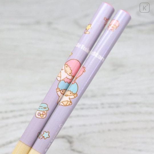 Japan Sanrio Bamboo Chopsticks 21cm with Bag - Little Twin Stars - 2