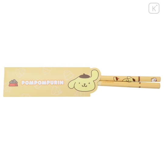 Japan Sanrio Bamboo Chopsticks 21cm with Bag - Pompompurin - 1