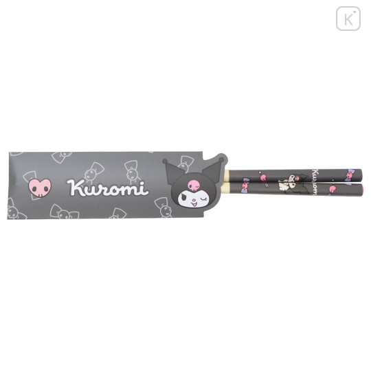 Japan Sanrio Bamboo Chopsticks 21cm with Bag - Kuromi - 1