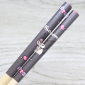 Japan Sanrio Bamboo Chopsticks 21cm with Bag - Kuromi - 2